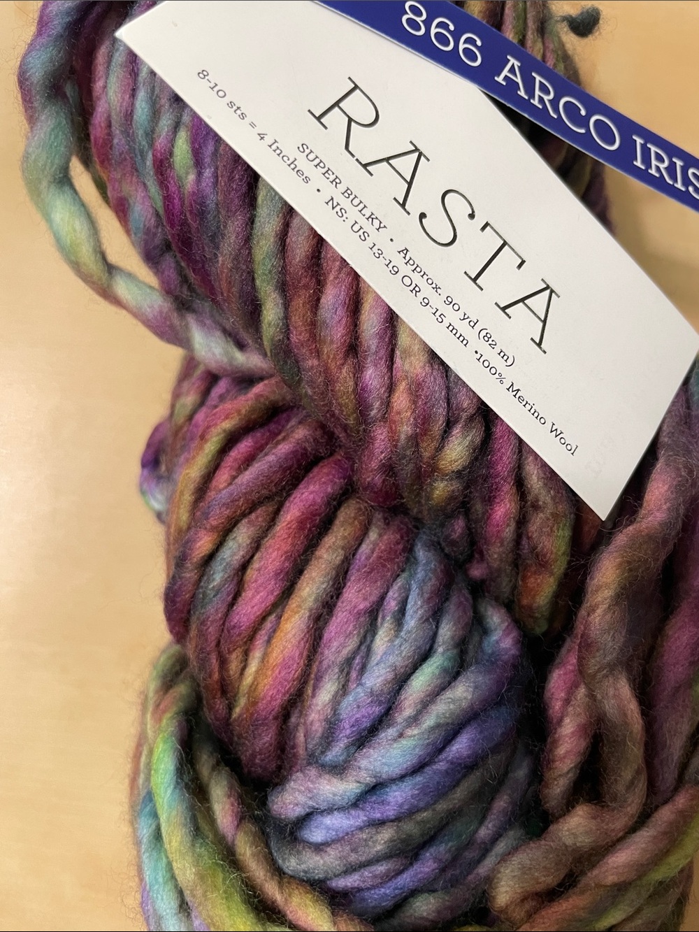 Malabrigo Rasta Arco Iris Variegated Merino Bulky Yarn in Purple, Green, Blue - Picture 3 of 3